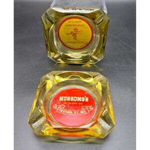 Vintage Amber Glass Ashtrays Hussongs San Nicolas Resort Ensenada Mexico DH1347